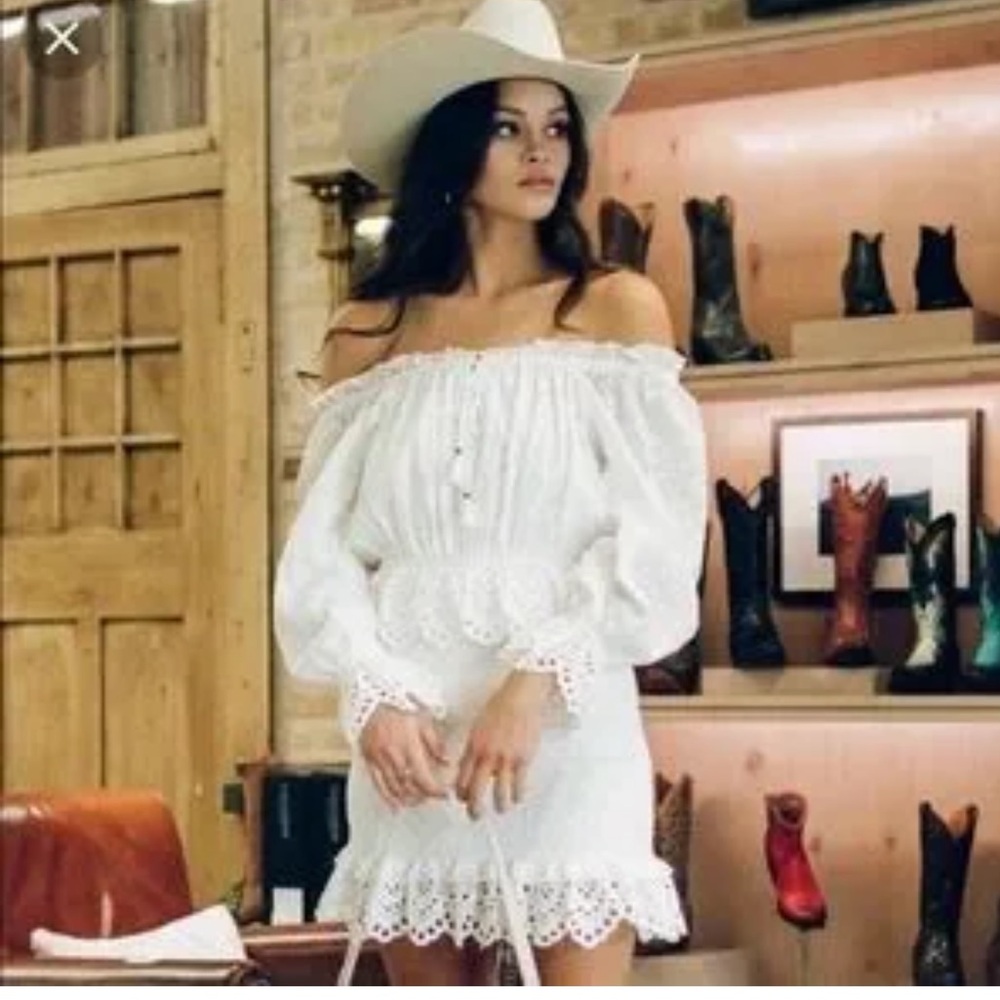 Spell White Daisy Chain Eyelet Lace Mini Dress